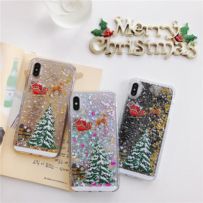 Merry Chrismas Painted Quicksand Santa Claus Clear iPhone Case Back Cover