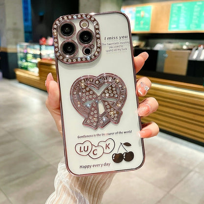 Placage de diamants de luxe Bowknot Love Heart Clear Compatible avec la coque iPhone