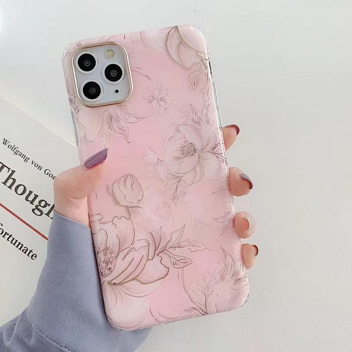 Retro Rose Flower Soft Silicone Floral Print Pink iPhone Case