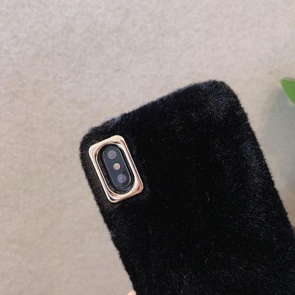 Coque souple pour iPhone en peluche courte et chaude d'hiver de couleur unie simple