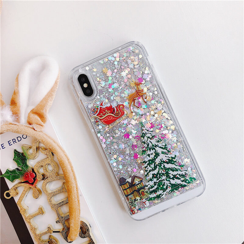 Merry Chrismas Painted Quicksand Santa Claus Clear iPhone Case Back Cover