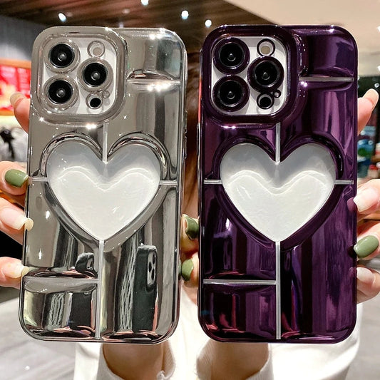 Galvanoplastia 3D Hollow Love Heart Compatible con iPhone Case