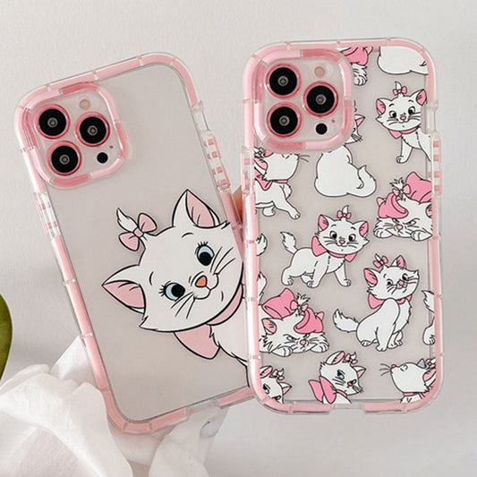 Funda transparente para iPhone de dibujos animados lindo gato rosa Kawaii