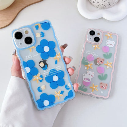 Oil Painting Flowers Cute Bear Clear Compatible with iPhone Case