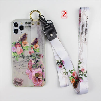 Relief Flower Wrist Strap Stand Holder Soft iPhone Case