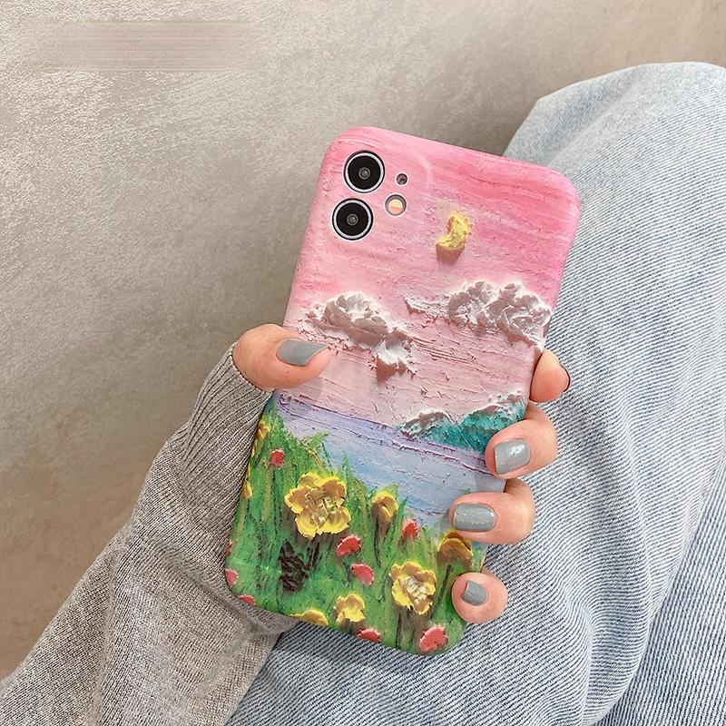 Creative Oil Painting Couples Silicone Soft iPhone Case