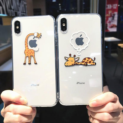 Cute Cartoon Giraffe Animal Clear Transparent Soft TPU iPhone Case
