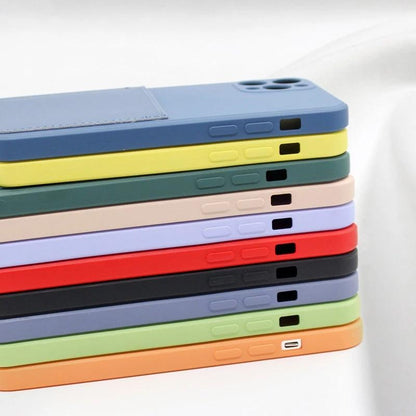 Estuche suave para iPhone con correa de tarjeta de silicona líquida de lujo