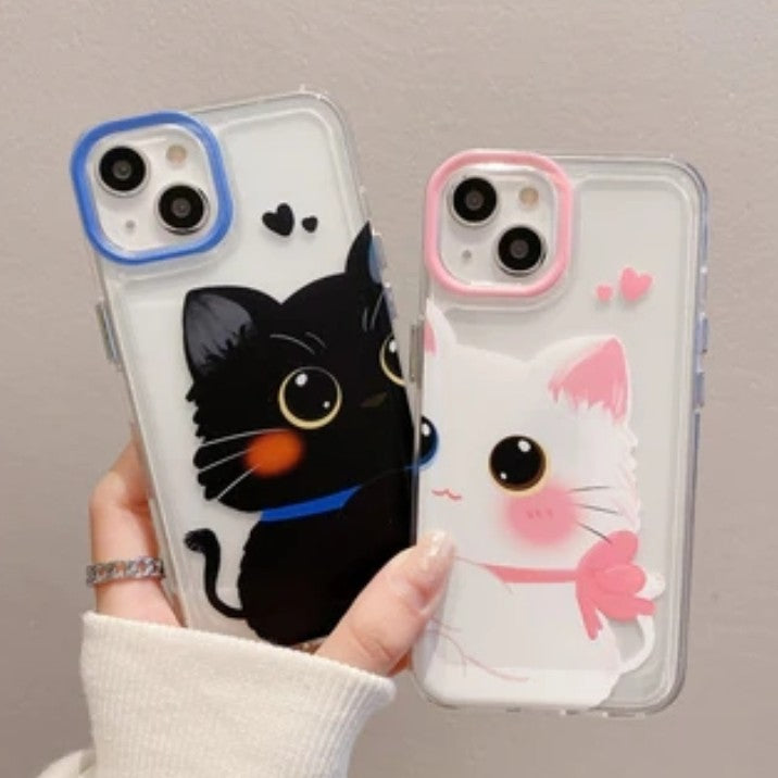 Carcasa para iPhone con diseño de gato de animal lindo de dibujos animados transparente compatible con iPhone