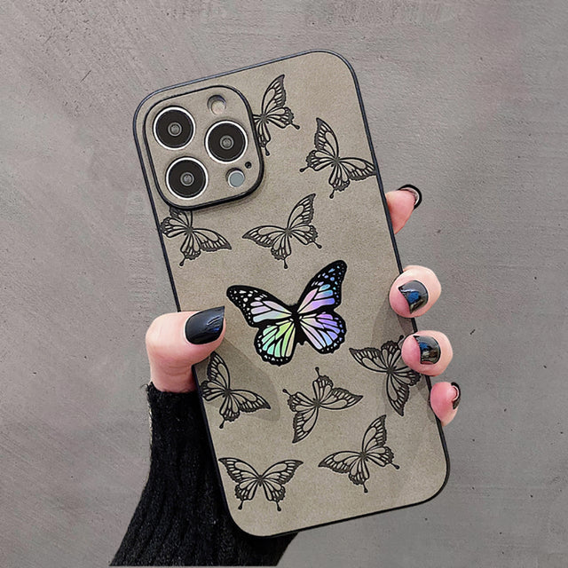 Cuir de luxe papillon mignon laser souple compatible avec la coque iPhone