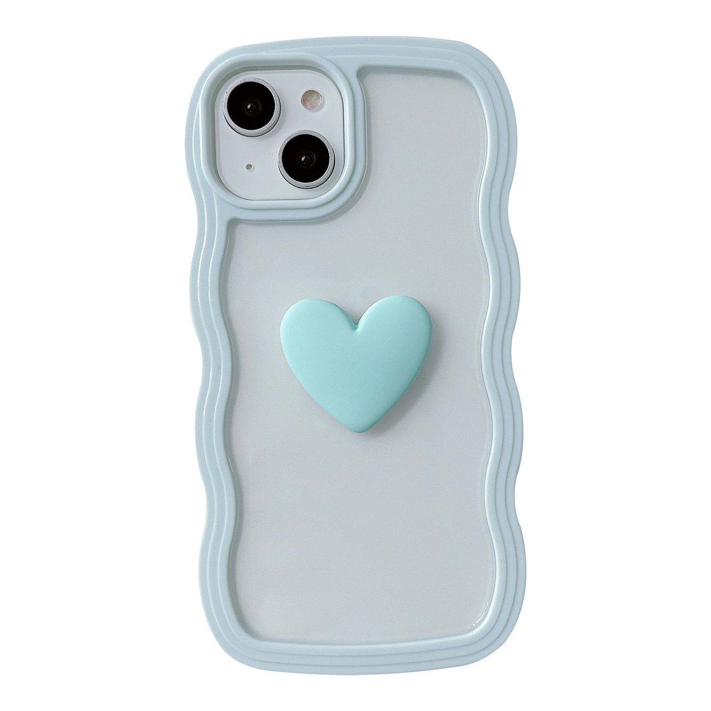 Marco ondulado rizado 3D Love Heart Clear Candy Color Compatible con iPhone Case