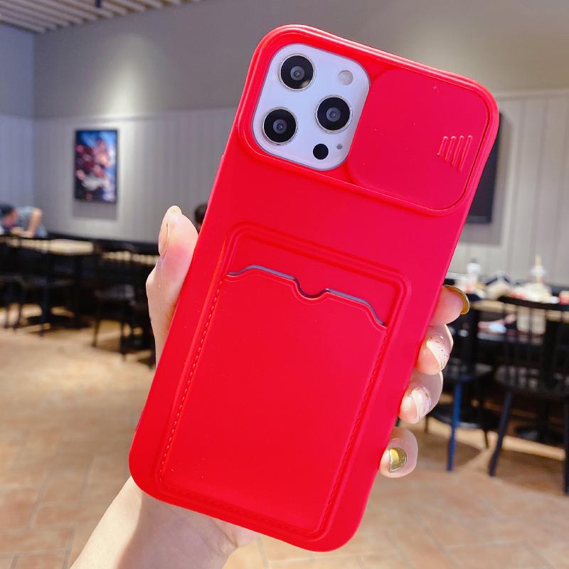 Candy Color Slide Lens Camera Protection Card Holder Soft iPhone Case