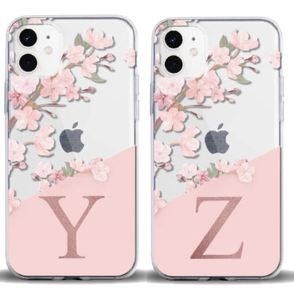 Funda personalizada para iPhone de TPU suave con alfabeto YZ de flor de cerezo