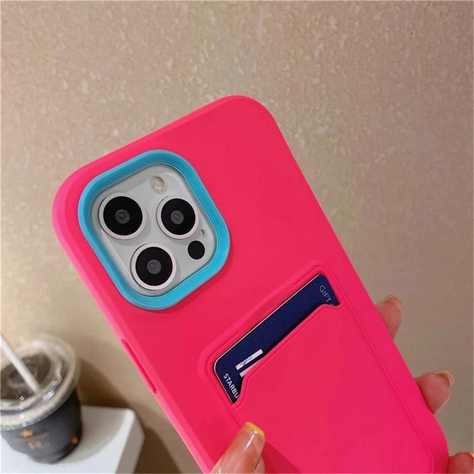Candy Color Card Slot Silicone Soft iPhone Case