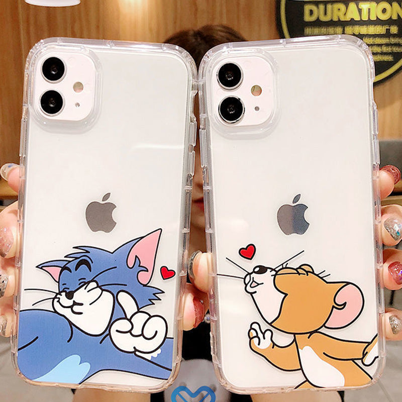 Vinilo o funda para iPhone transparente Linda pareja de dibujos animados de gato