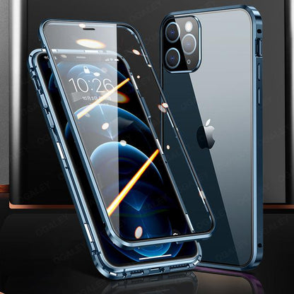 Magnetic Anti-Spy 360 Degree Protective Double Tempered Glass iPhone Case