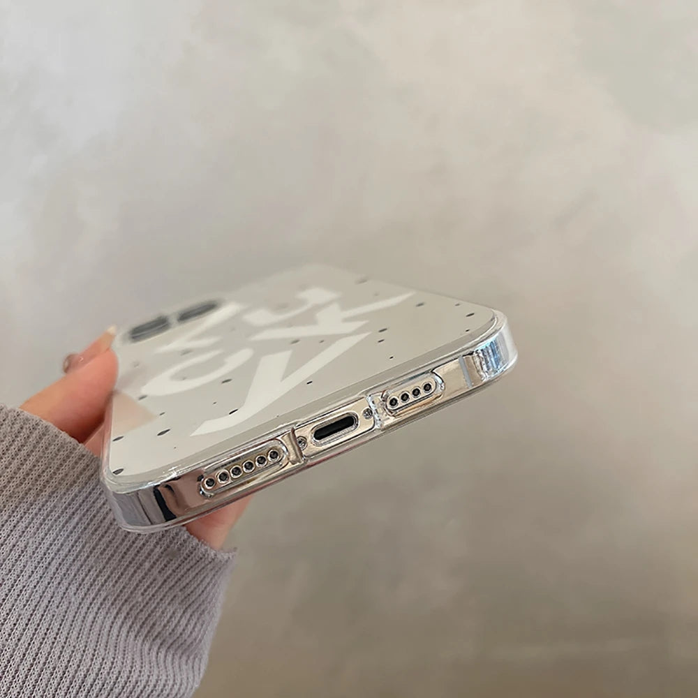 Funda de silicona suave transparente con revestimiento de letras de la suerte de lujo compatible con iPhone