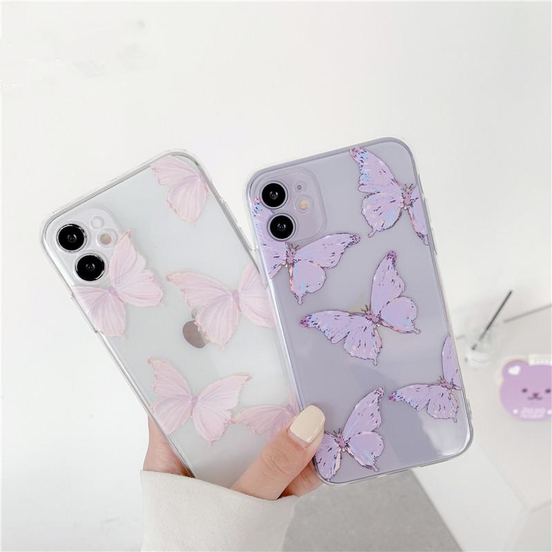 Purple Butterfly Transparent Soft iPhone Case