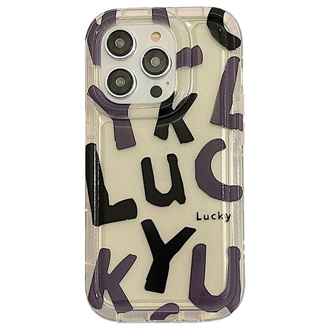 Linda letra Lucky Smile transparente suave TPU compatible con iPhone Case