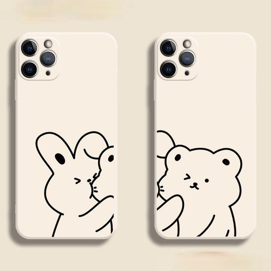 Coque souple pour iPhone en silicone de couple d'ours mignon de dessin animé