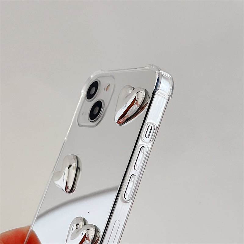 Lindo corazón suave silicona espejo transparente compatible con iPhone Case