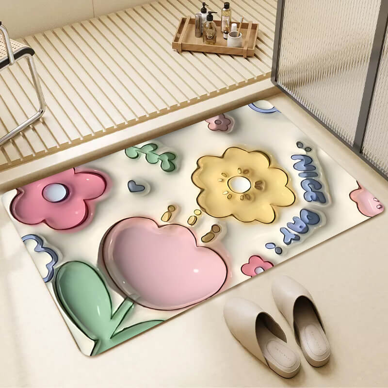 Floral Soft Diatom Mud Absorbent Bath Mat Floor Mats Bathroom Non-Slip Rug Toilet Carpet