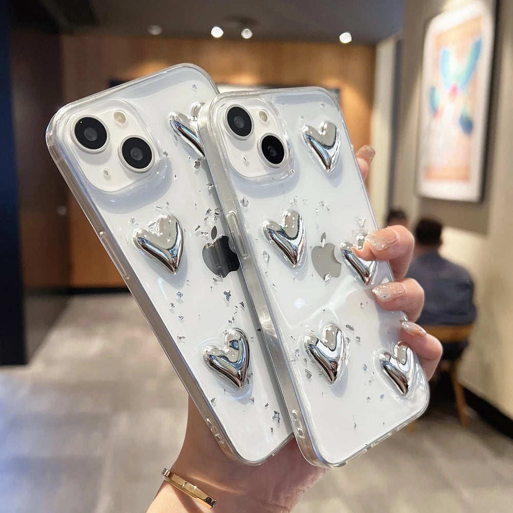 Coeur d'amour 3D de luxe transparent compatible avec la coque iPhone