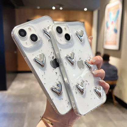 Coeur d'amour 3D de luxe transparent compatible avec la coque iPhone