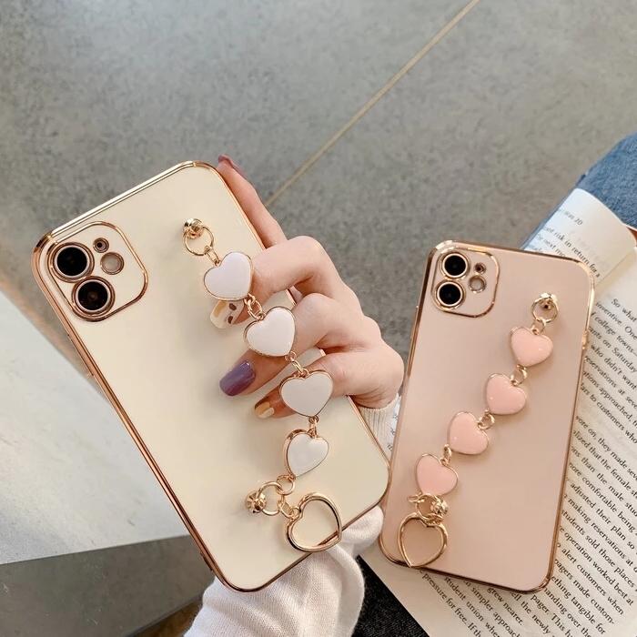 Electroplated Heart Bracelet Hand Strap Soft iPhone Case