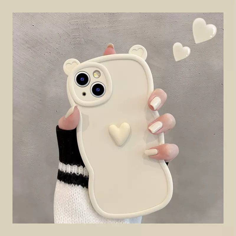 Love Heart Bear Ear Shockproof Soft Compatible with iPhone Case