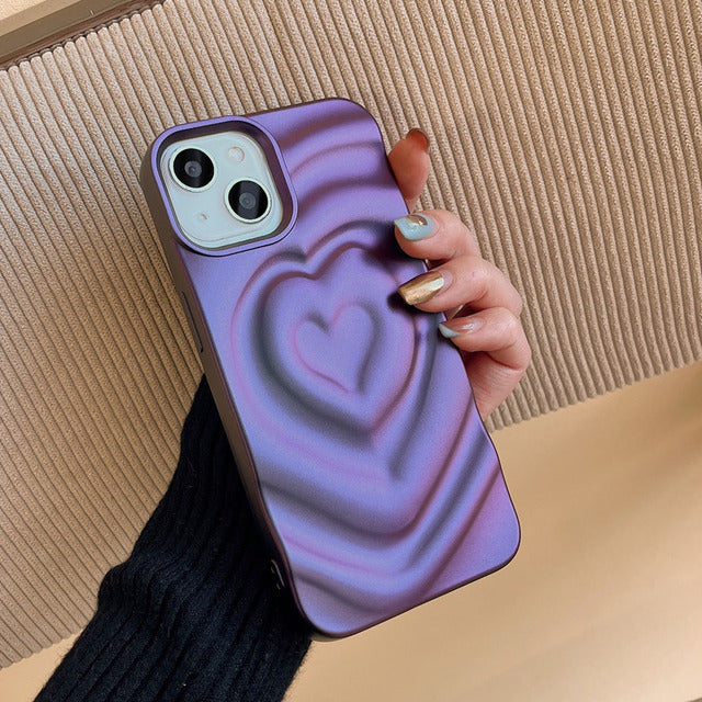 Electroplate 3D Love Heart Water Ripple Pattern Compatible with iPhone Case