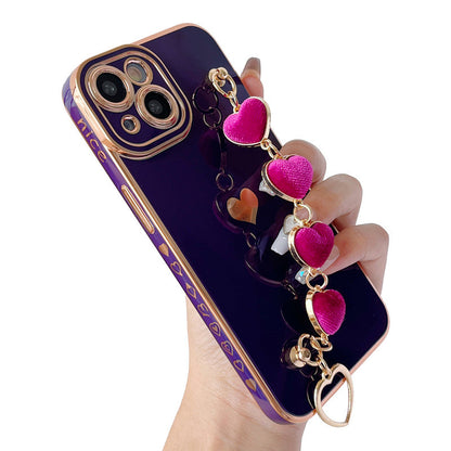 Bonita pulsera de cadena con correa para la muñeca con corazón de amor chapado compatible con funda para iPhone