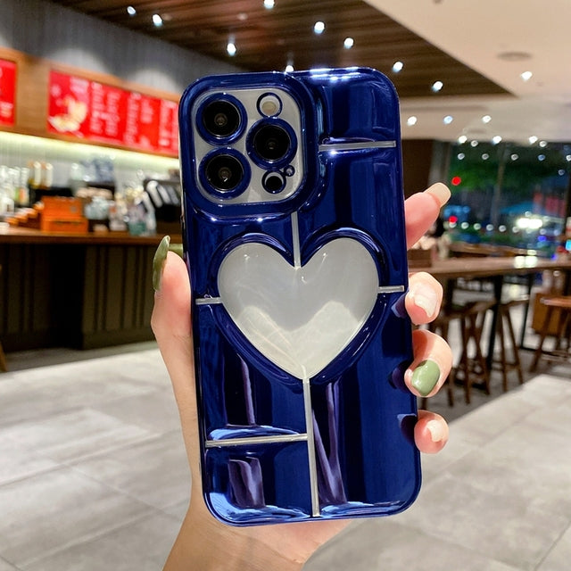 Electroplating 3D Hollow Love Heart Compatible with iPhone Case