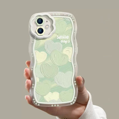 Green Love Heart Wave Frame Silicona a prueba de golpes Compatible con iPhone Case