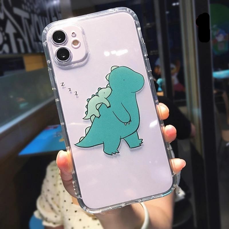 Cute Sleep Dinosaur Couples Transparent Soft iPhone Case