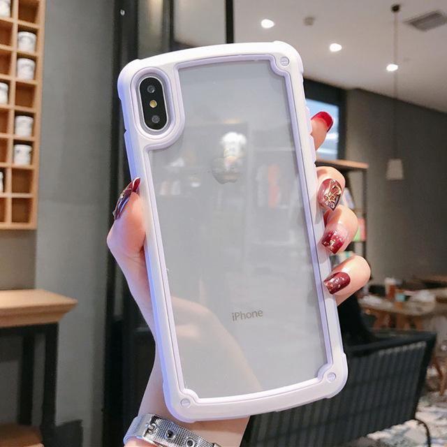 Shockproof Bumper Silicone Frame Transparent Candy Color iPhone Case