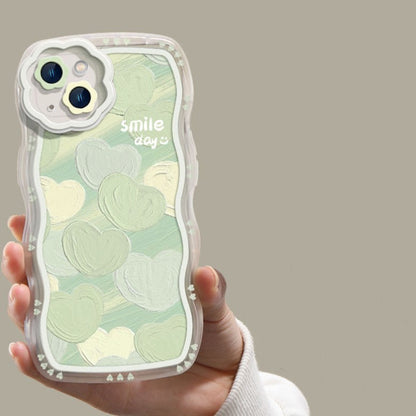 Green Love Heart Wave Frame Silicona a prueba de golpes Compatible con iPhone Case