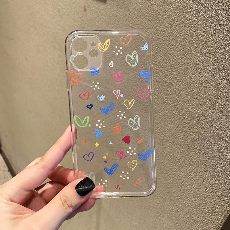 Cute Love Heart Clear Anti-fall Soft iPhone Case