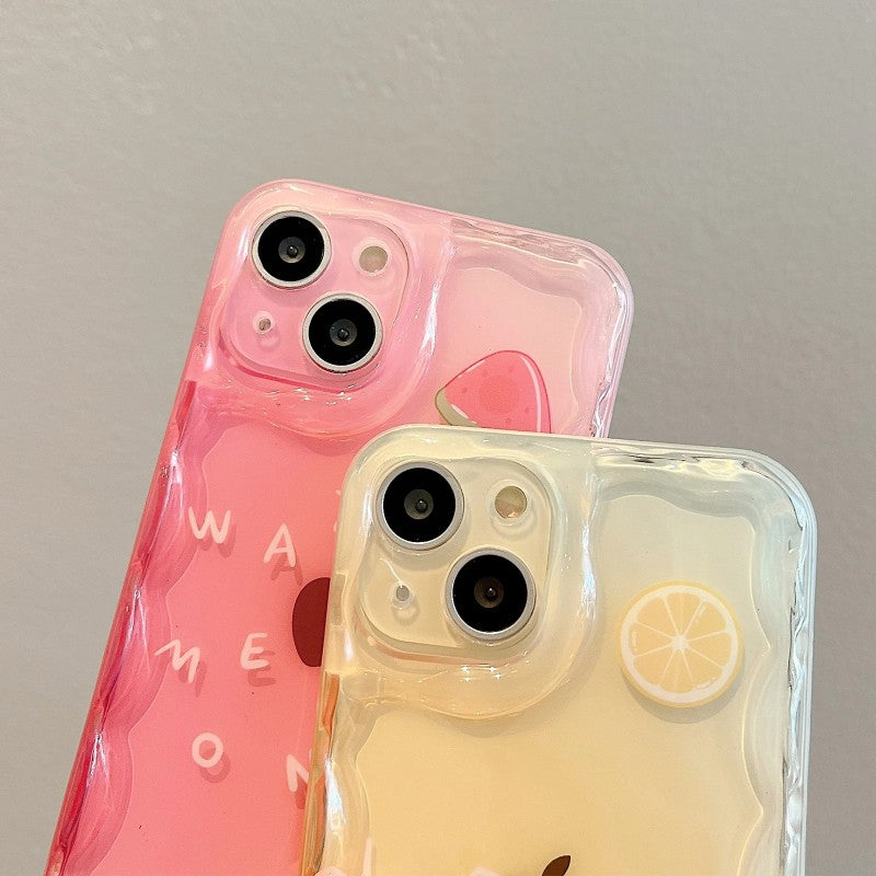 Cute Fruit Wave Frame Clear Soft Shockproof Compatible with iPhone Case