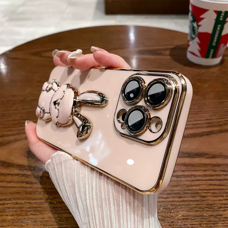 3D Cute Rabbit Electroplate Stand Holder Compatible con iPhone Case