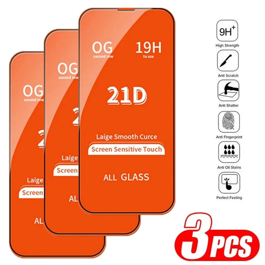 3PCS 21D Cubierta completa de vidrio templado compatible con protectores de pantalla para iPhone 