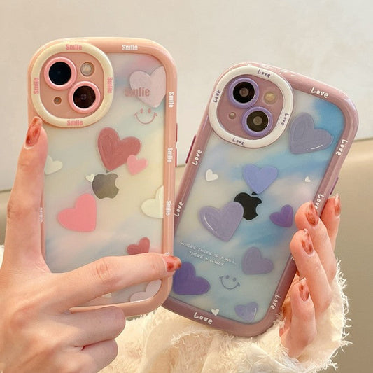 Lindo amor corazón sonrisa cara cámara protección transparente compatible con iPhone Case