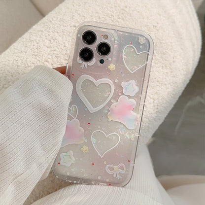 Love Heart Shell Pattern Colored Rabbit Clear Compatible con iPhone Case