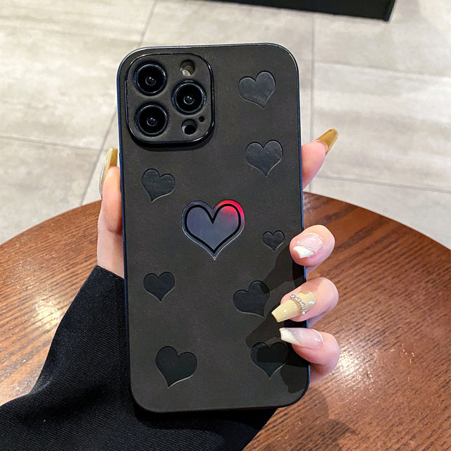 Colorful Laser Love Heart Soft Leather Compatible with iPhone Case