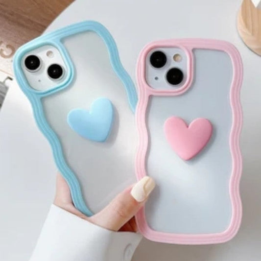 Curly Wavy Frame 3D Love Heart Clear Candy Color Compatible avec la coque iPhone