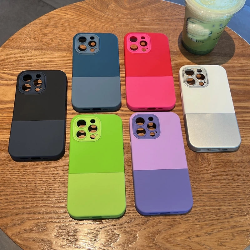 Funda de silicona de color de contraste compatible con iPhone