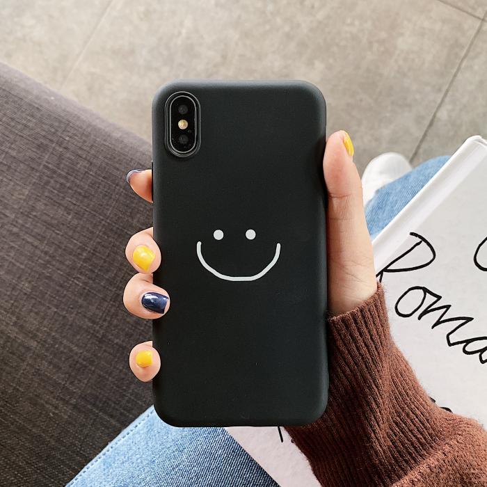 Solid Color Smile Face Soft Silicone iPhone Case