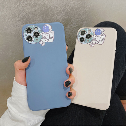 Cute Astronaut Planet Lens Cover Soft Silicone iPhone Case