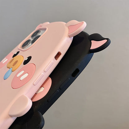 3D Cartoon Funny Black Pink Pig Silicone iPhone Case