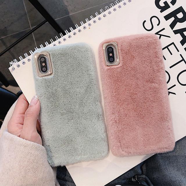 Simple Solid Color Winter Warm Short Plush Soft iPhone Case